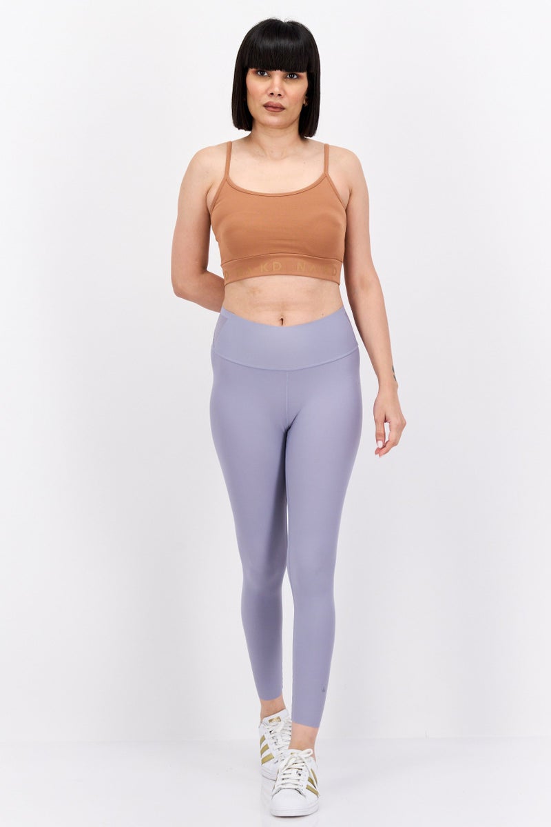 NA-KD Women Scoop Neck Sleeveless Brand Logo Crop Top, Brown - Image 4