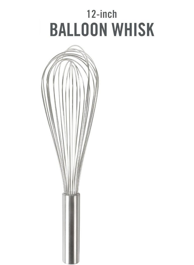 12-Inch Stainless Steel Balloon Whisk – Satin Finish Wire Whisk for Mixing, Beating & Whipping – Lightweight Handle, Durable, Dishwasher Safe - Image 2