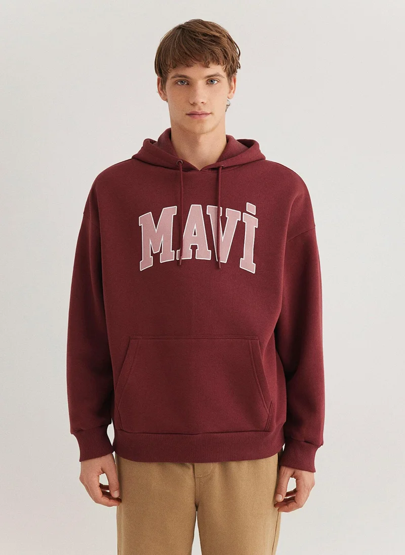 MAVI Mavi Logo Printed Hooded Red Sweatshirt