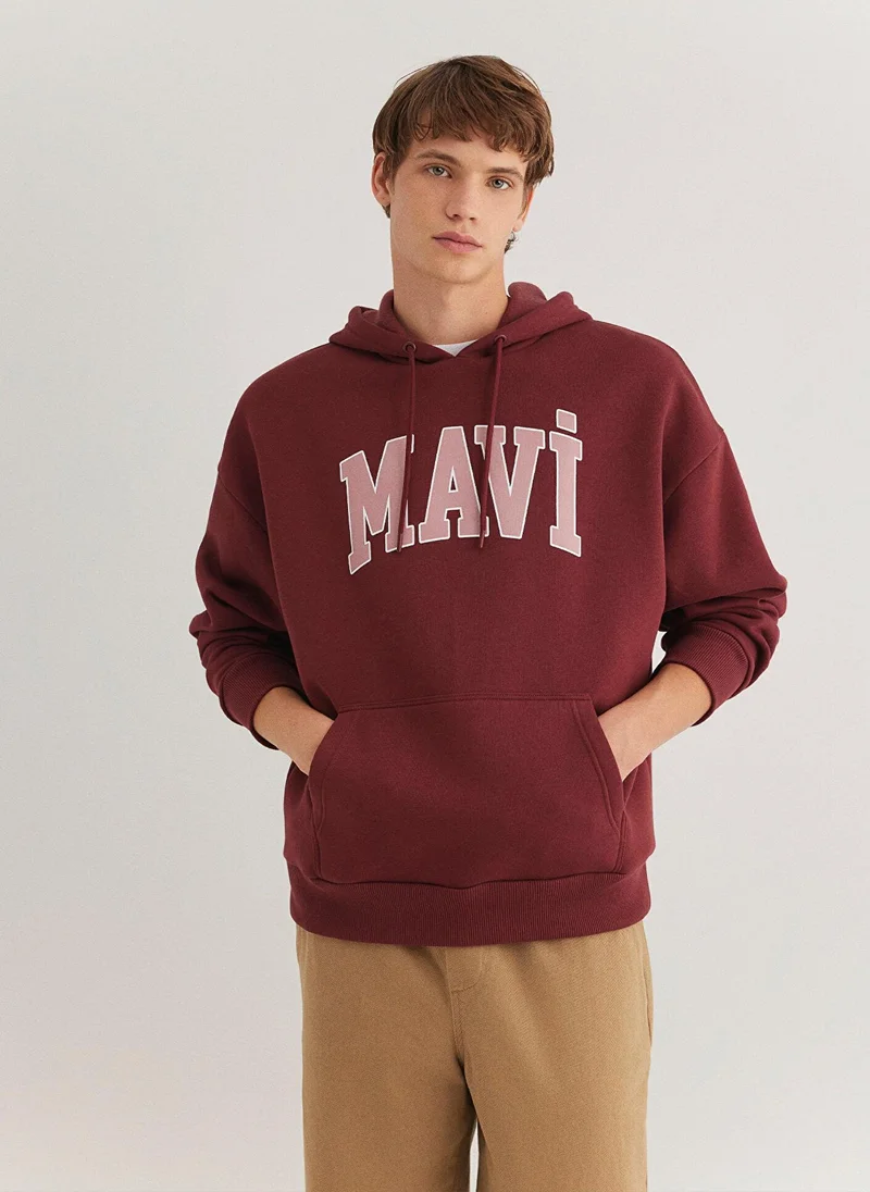 MAVI Mavi Logo Printed Hooded Red Sweatshirt