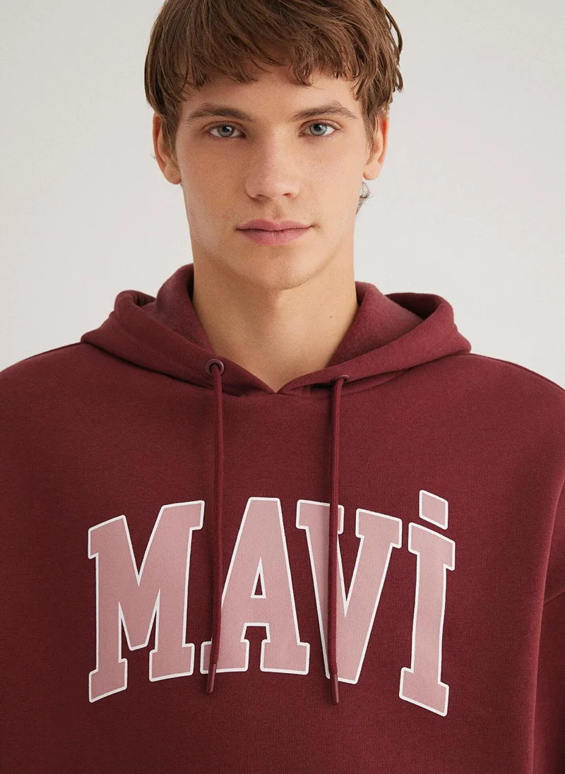 MAVI Mavi Logo Printed Hooded Red Sweatshirt