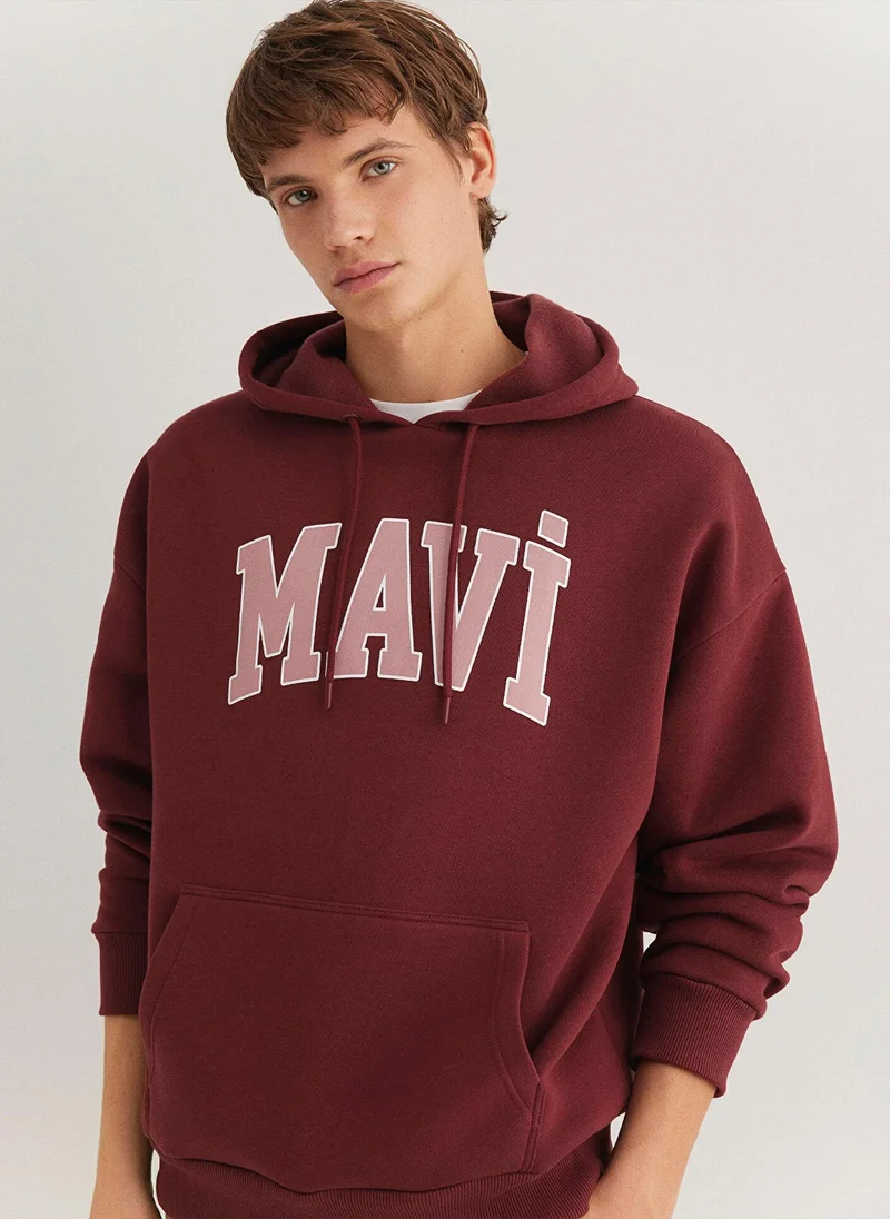 MAVI Mavi Logo Printed Hooded Red Sweatshirt