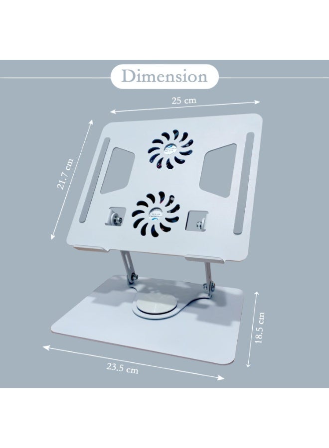 YL-906 Aluminium Tabletop Laptop Stand with Double Fan 360 Degree Rotating Adjustable Ergonomic Foldable Portable Laptop Universal Holder for Notebook, Mac Book, Laptops (25-cm,Silver) - Image 2