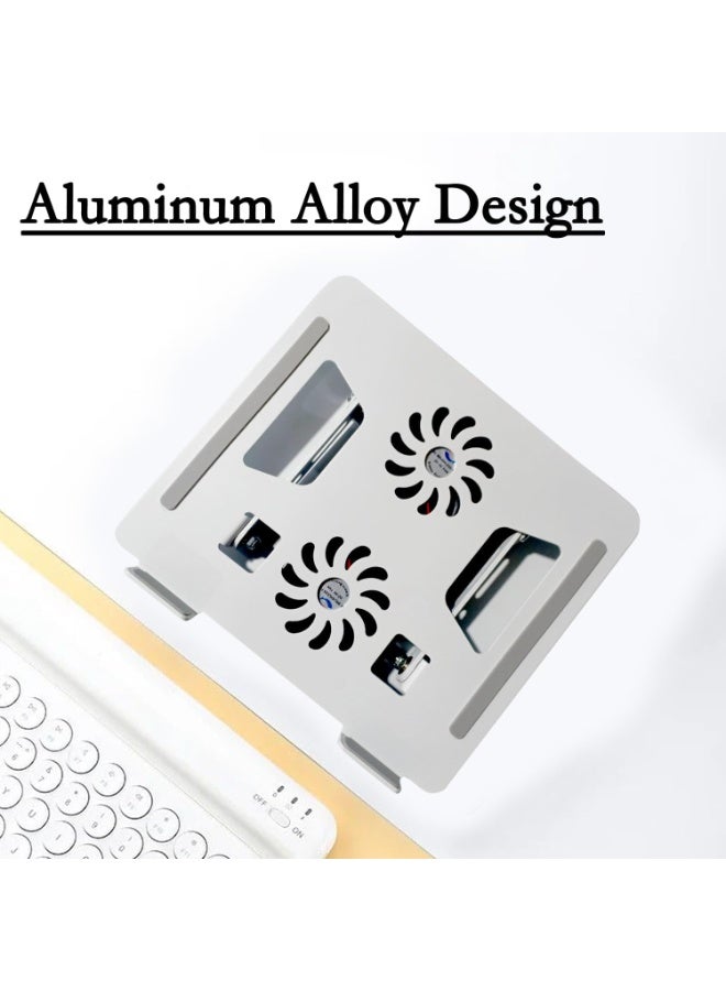 YL-906 Aluminium Tabletop Laptop Stand with Double Fan 360 Degree Rotating Adjustable Ergonomic Foldable Portable Laptop Universal Holder for Notebook, Mac Book, Laptops (25-cm,Silver) - Image 4