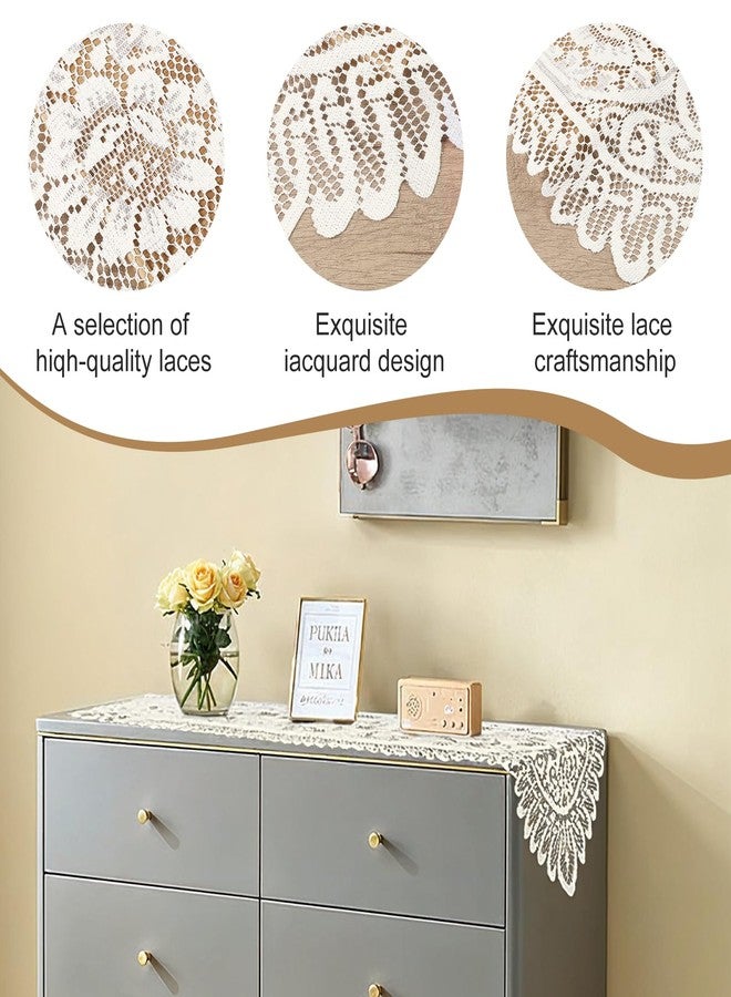 MBAIYO Lace Crochet Rectangular Table Runner, 2pcs Boho Doilies 45*13.38 Table Dresser Scarf Décor Vintage Tablemats for Wedding Party Home Dining Runner Decorations(Beige) - Image 5