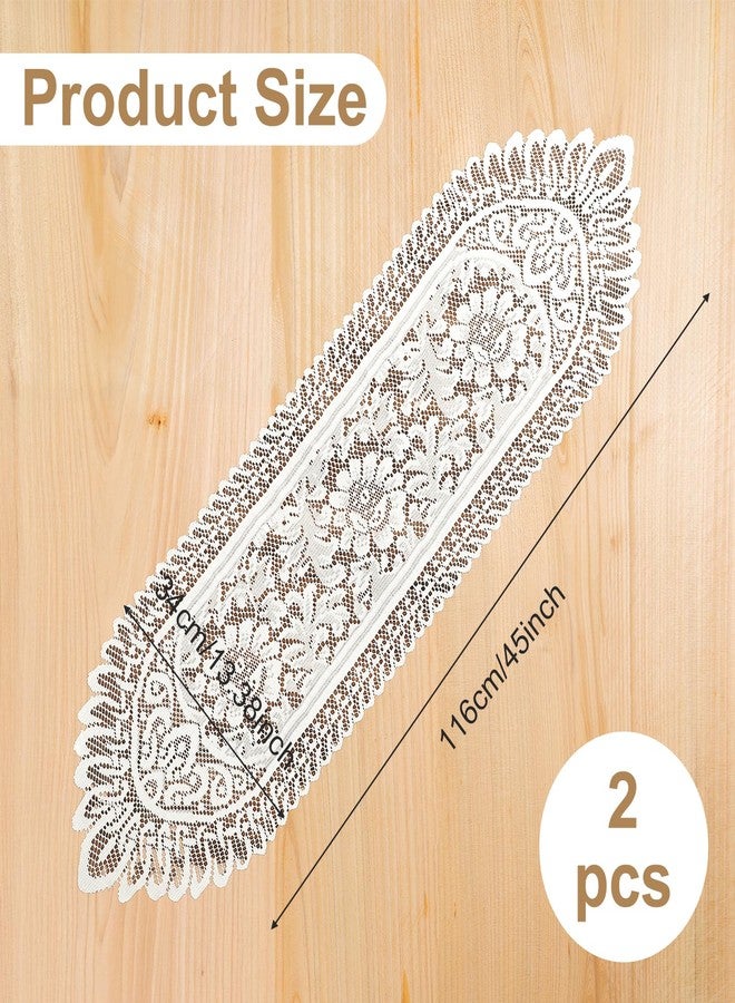 MBAIYO Lace Crochet Rectangular Table Runner, 2pcs Boho Doilies 45*13.38 Table Dresser Scarf Décor Vintage Tablemats for Wedding Party Home Dining Runner Decorations(Beige) - Image 4
