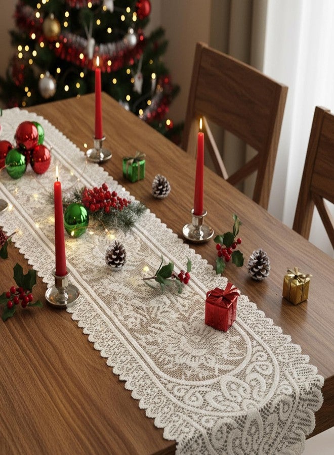 MBAIYO Lace Crochet Rectangular Table Runner, 2pcs Boho Doilies 45*13.38 Table Dresser Scarf Décor Vintage Tablemats for Wedding Party Home Dining Runner Decorations(Beige) - Image 2