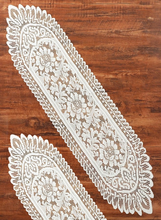 MBAIYO Lace Crochet Rectangular Table Runner, 2pcs Boho Doilies 45*13.38 Table Dresser Scarf Décor Vintage Tablemats for Wedding Party Home Dining Runner Decorations(Beige) - Image 1