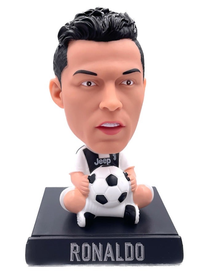 Football Star Bobblehead with Base for Car Dashboard Decoration, Premium Polyresin Statues, Bobble Head Phone Bracket for Desktop Decorations/Collectibles, Gifts for Fans, Friends  - Image 1