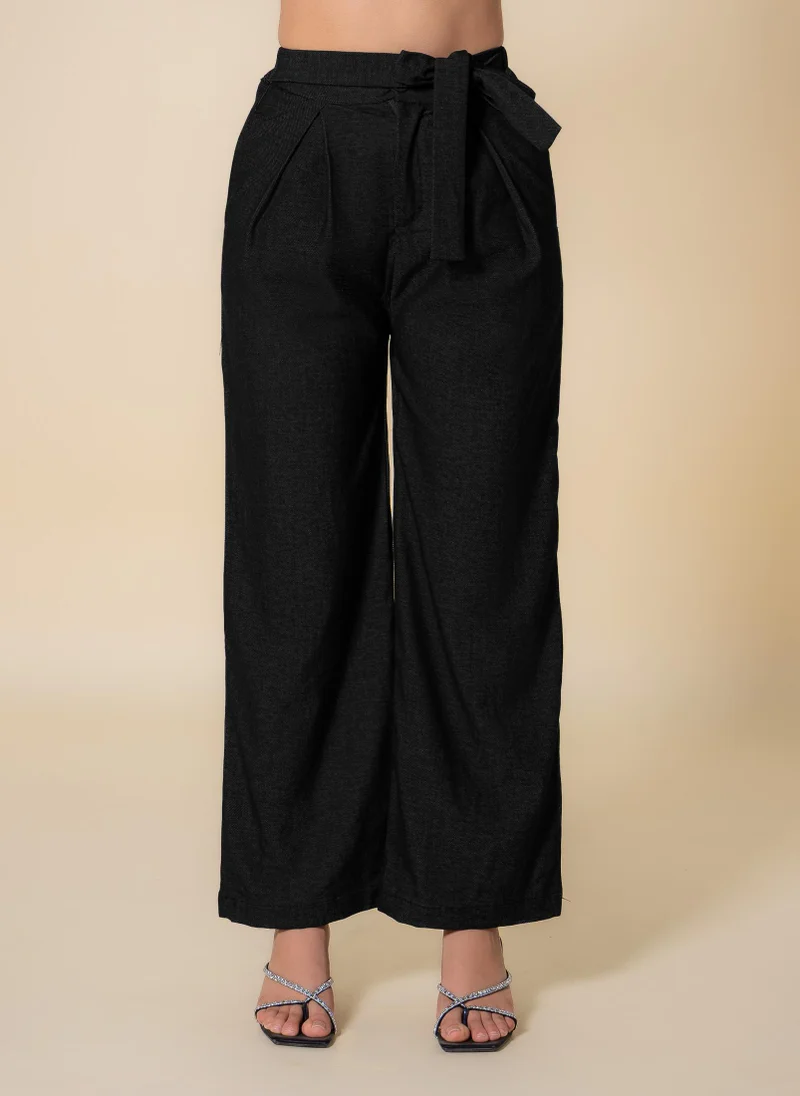 SHAPES TEXTURED BELTED WIDE-LEG TROUSERS