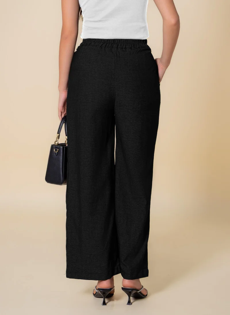 SHAPES TEXTURED BELTED WIDE-LEG TROUSERS