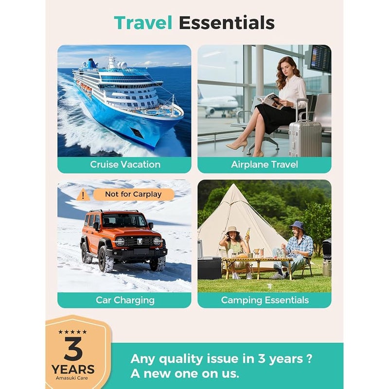 Amasuki 2026 Travel Essentials for Apple Watch Charger,Cruise Vacation Camping Essentials,iPhone Charger,Multi Charging Cable,3 in 2 Charging Docks for iWatch Series 11-2/Ultra,iPhone 17-12,Car - Image 4