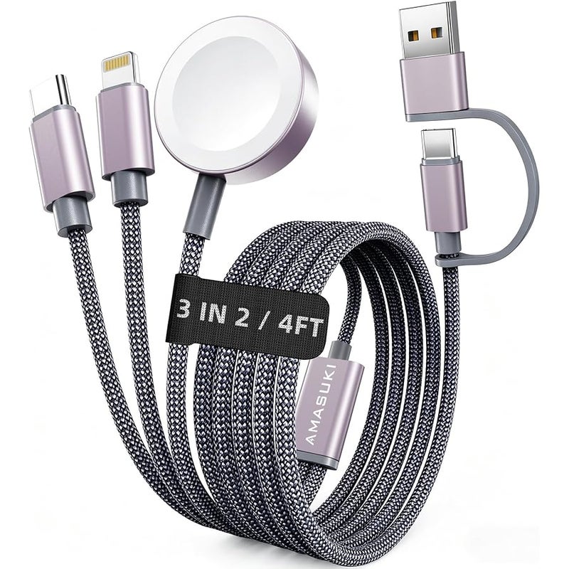 Amasuki 2026 Travel Essentials for Apple Watch Charger,Cruise Vacation Camping Essentials,iPhone Charger,Multi Charging Cable,3 in 2 Charging Docks for iWatch Series 11-2/Ultra,iPhone 17-12,Car - Image 1