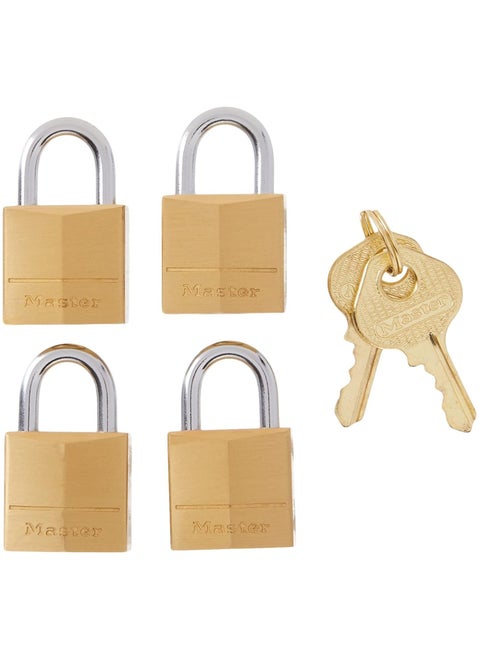 Master Lock Padlock, Solid Brass Lock, 3/4 in. Wide, 120Q (Pack of 4-Keyed Alike)