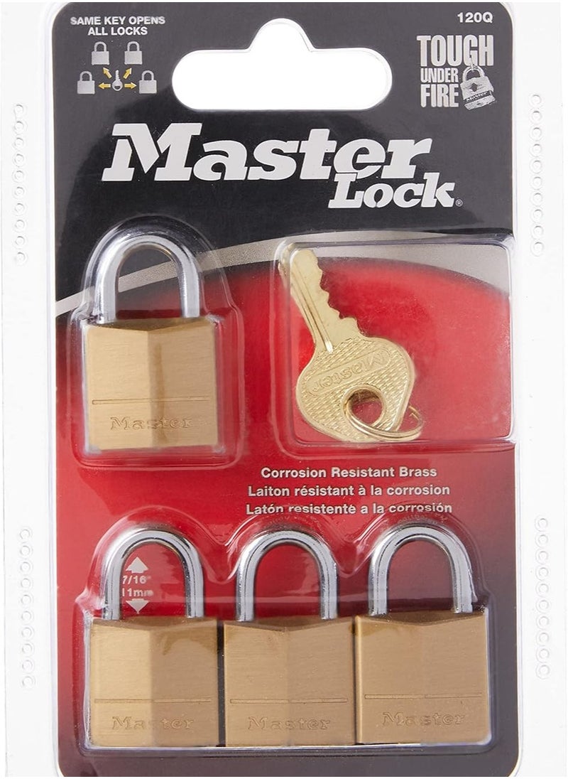 Generic Master Lock Padlock, Solid Brass Lock, 3/4 in. Wide, 120Q (Pack of 4-Keyed Alike)  - Image 2
