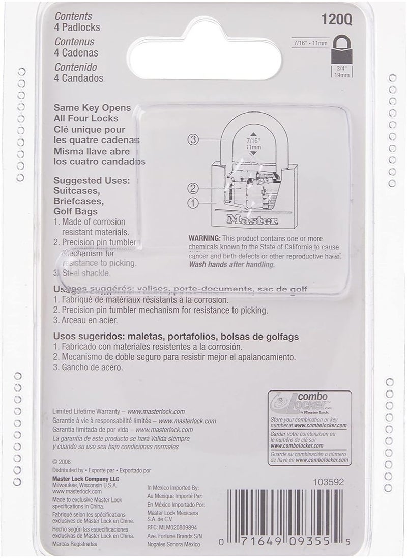 Generic Master Lock Padlock, Solid Brass Lock, 3/4 in. Wide, 120Q (Pack of 4-Keyed Alike)  - Image 3