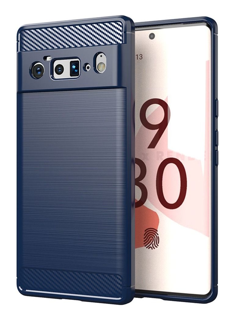 CATANES Google Pixel 6 Pro Case Slim Soft TPU Brushed Carbon Fiber Anti-Fingerprint Shockproof Cover Dark Blue  - Image 1