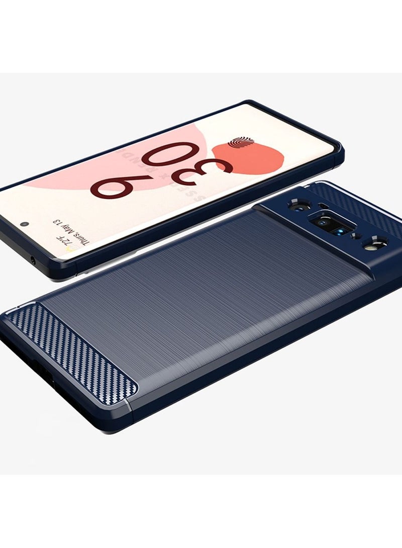 CATANES Google Pixel 6 Pro Case Slim Soft TPU Brushed Carbon Fiber Anti-Fingerprint Shockproof Cover Dark Blue  - Image 2