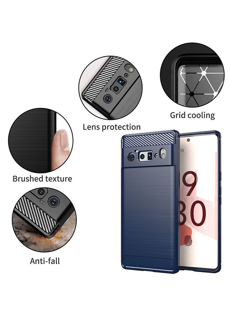 CATANES Google Pixel 6 Pro Case Slim Soft TPU Brushed Carbon Fiber Anti-Fingerprint Shockproof Cover Dark Blue  - Image 3