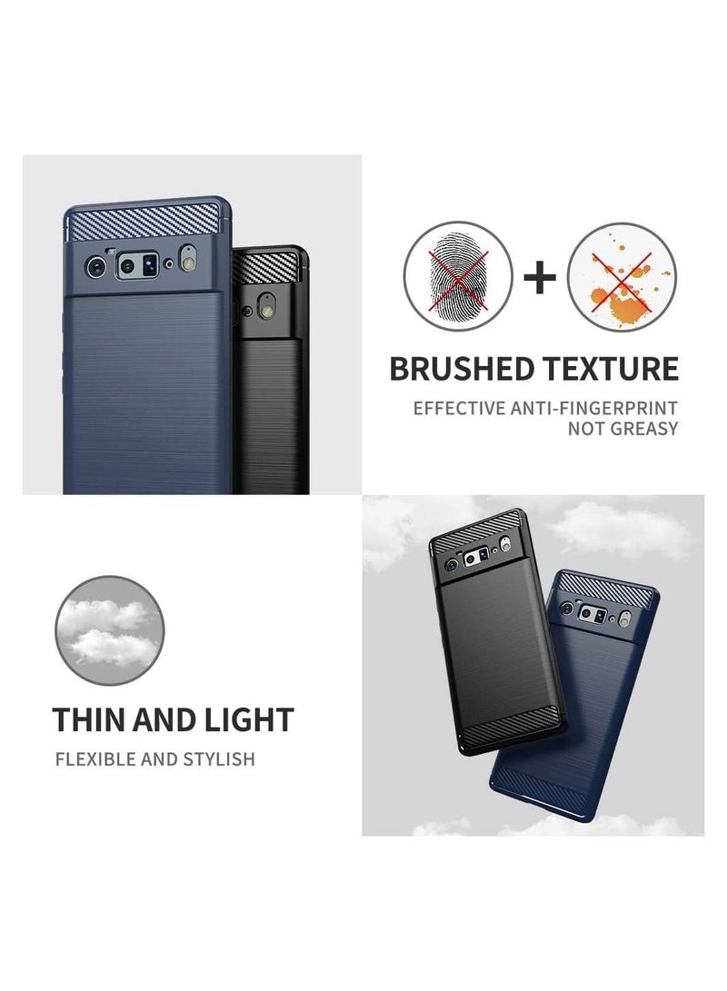 CATANES Google Pixel 6 Pro Case Slim Soft TPU Brushed Carbon Fiber Anti-Fingerprint Shockproof Cover Dark Blue  - Image 4