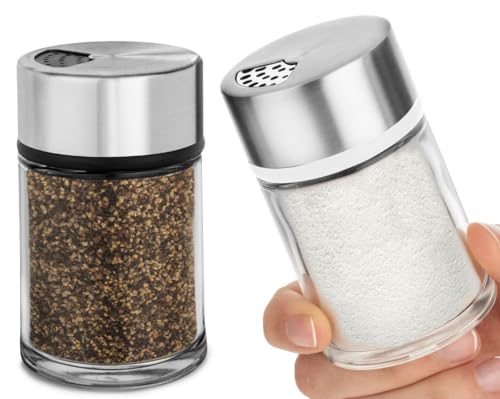 Kitchen & Go Salt and Pepper Shakers Set with Adjustable Pour Holes - Stainless Steel Spice Dispenser - Perfect for Pink Himalayan, Table Salt, Black and White Pepper (2.4 oz) - set of 2 - Image 1