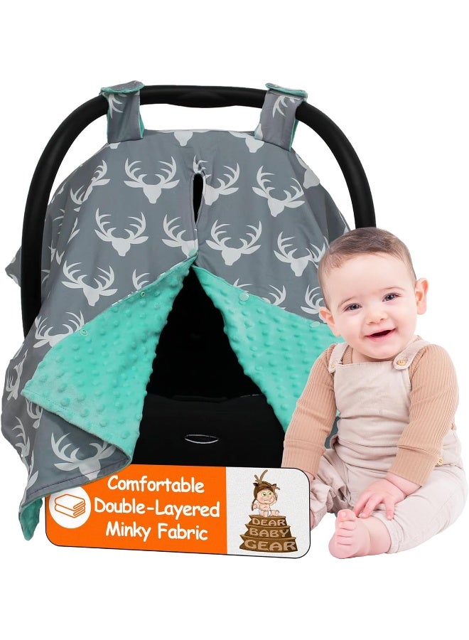 Dear Baby Gear Baby Antlers Blankets and Car Seat Canopy Combo Car Seat Canopy Green - Image 1