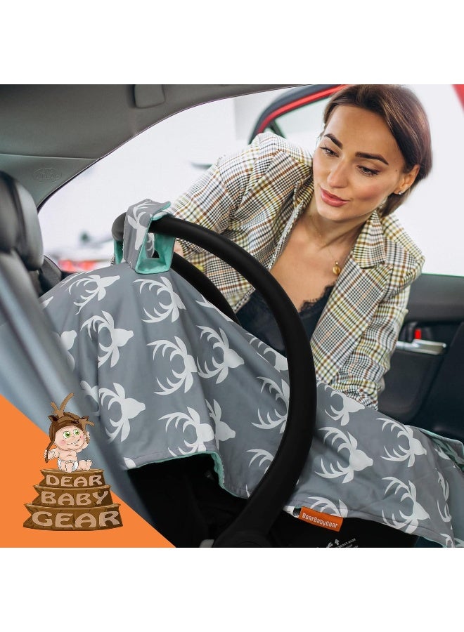 Dear Baby Gear Baby Antlers Blankets and Car Seat Canopy Combo Car Seat Canopy Green - Image 2