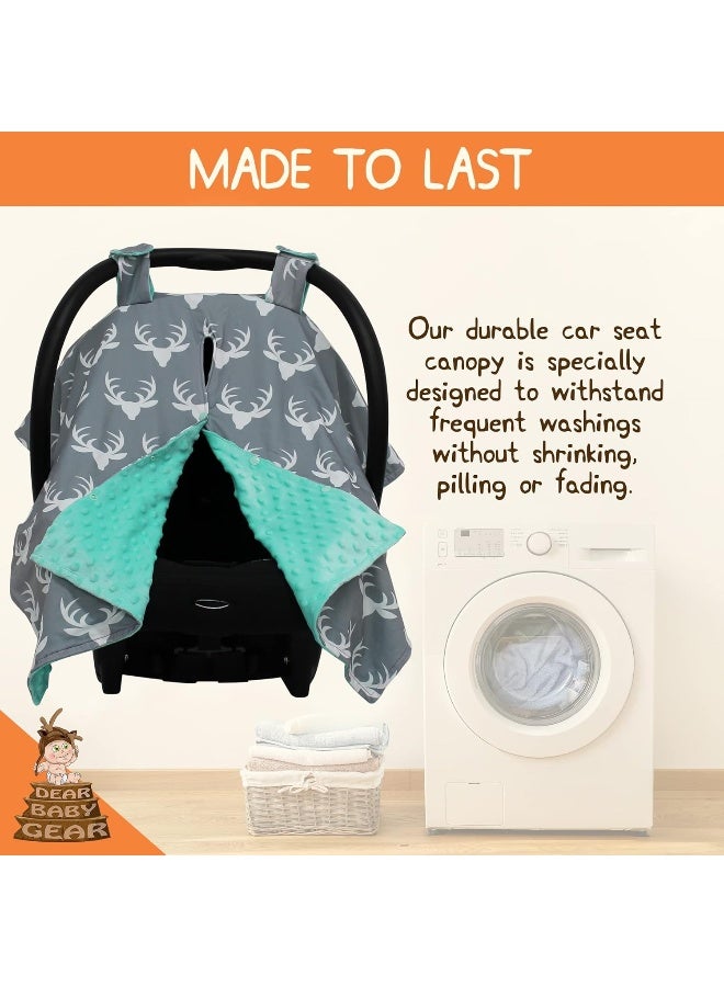 Dear Baby Gear Baby Antlers Blankets and Car Seat Canopy Combo Car Seat Canopy Green - Image 4