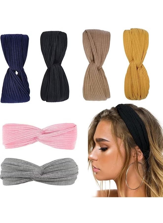 6 Pack Boho Headbands for Women Non Slip Twist Knot Head Bands Headwraps for Wigs Cute Hair Bands Stretchy Fashion Summer Hair Accessories - Image 1