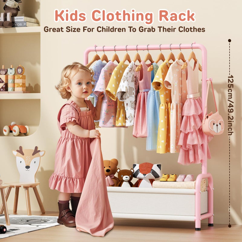 ZHKINGGS Kids Clothing Rack with Storage Shelf, Kids Dress Up Storage for Coats, Small Baby Garment Rack for Hanging Clothes, Toddler Wardrobe Closet Organizer (Classic, Pink) - Image 2