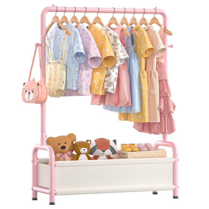 ZHKINGGS Kids Clothing Rack with Storage Shelf, Kids Dress Up Storage for Coats, Small Baby Garment Rack for Hanging Clothes, Toddler Wardrobe Closet Organizer (Classic, Pink) - Image 1