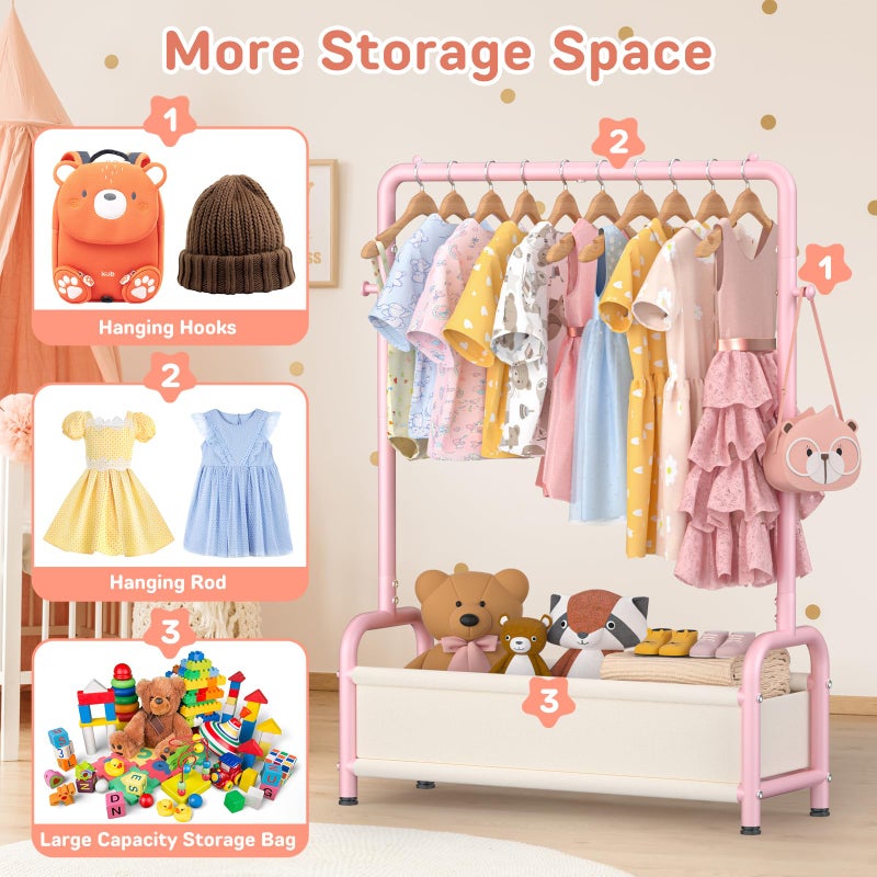ZHKINGGS Kids Clothing Rack with Storage Shelf, Kids Dress Up Storage for Coats, Small Baby Garment Rack for Hanging Clothes, Toddler Wardrobe Closet Organizer (Classic, Pink) - Image 4