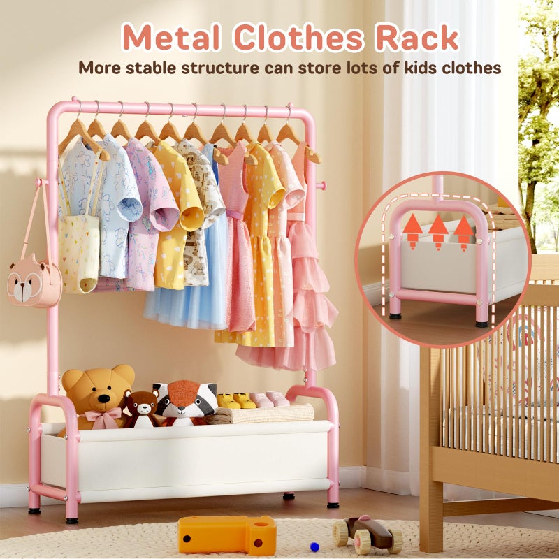ZHKINGGS Kids Clothing Rack with Storage Shelf, Kids Dress Up Storage for Coats, Small Baby Garment Rack for Hanging Clothes, Toddler Wardrobe Closet Organizer (Classic, Pink) - Image 3