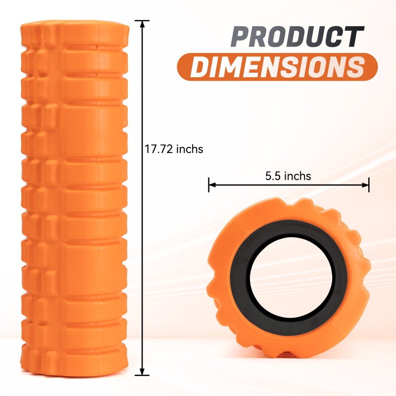 Zmarthumb Foam Roller for Deep Tissue Massager, 18" Trigger Point Foam Roller, Patented Exercise Roller for Muscle Recovery, Physical Therapy, Improves Mobility, Fitness, Yoga and Pilates (Orange) - Image 2