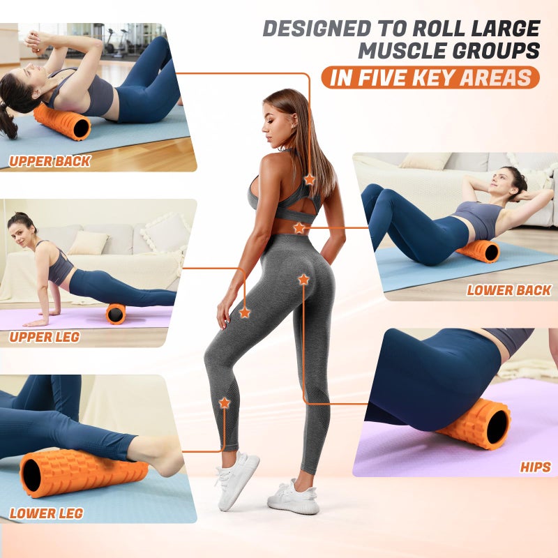 Zmarthumb Foam Roller for Deep Tissue Massager, 18" Trigger Point Foam Roller, Patented Exercise Roller for Muscle Recovery, Physical Therapy, Improves Mobility, Fitness, Yoga and Pilates (Orange) - Image 5