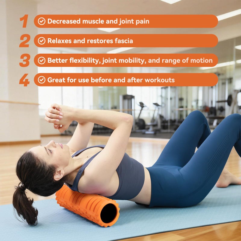 Zmarthumb Foam Roller for Deep Tissue Massager, 18" Trigger Point Foam Roller, Patented Exercise Roller for Muscle Recovery, Physical Therapy, Improves Mobility, Fitness, Yoga and Pilates (Orange) - Image 4