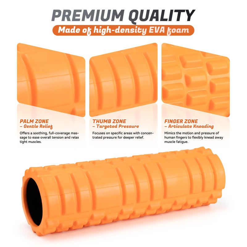 Zmarthumb Foam Roller for Deep Tissue Massager, 18" Trigger Point Foam Roller, Patented Exercise Roller for Muscle Recovery, Physical Therapy, Improves Mobility, Fitness, Yoga and Pilates (Orange) - Image 3
