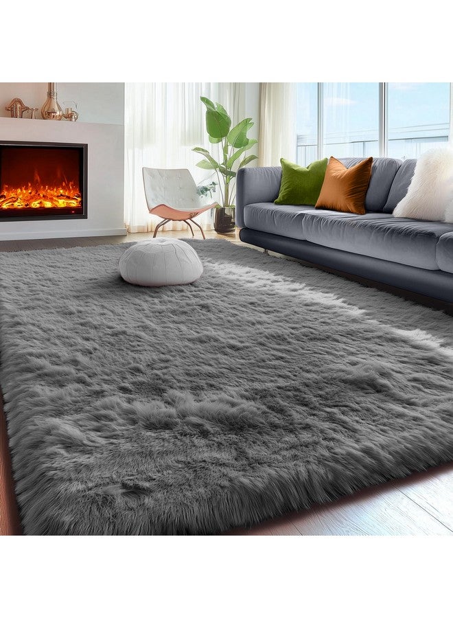 PAGISOFE Grey Fluffy Rugs for Bedroom 4x6 Area Rug Shag Rug for Kids Room Furry Carpet Modern Living Room Rug Soft Shaggy Boys Rug Fuzzy Throw Rugs for Home Decor Aesthetic, Dorm Nursery Gray - Image 1