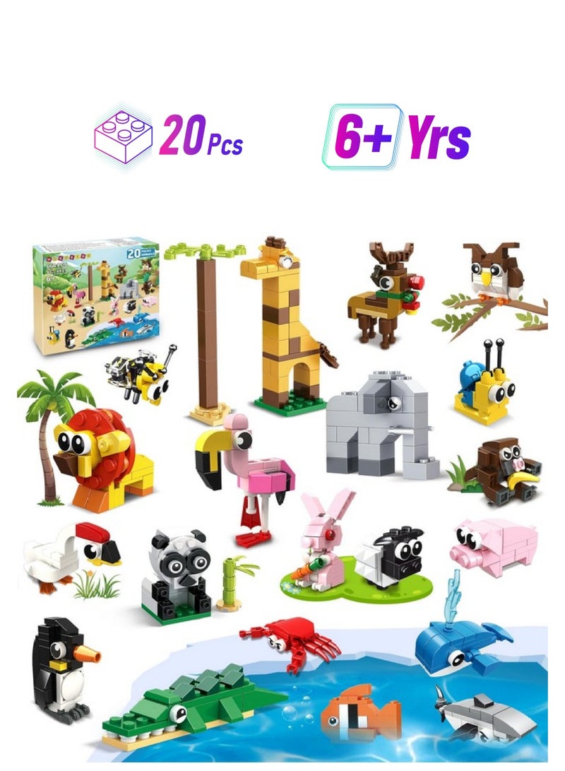 أطفال الهوغوز هدايا حفلات هوجو كيدز للأطفال - عبوة من 20 قطعة من مكعبات بناء الحيوانات كهدايا عيد الفصح وحقائب هدايا وهدايا للفصول الدراسية وجوائز للبناء، هدية عيد الحب لأعياد الميلاد للأولاد والبنات من سن 6 إلى 12 عامًا - Image 1