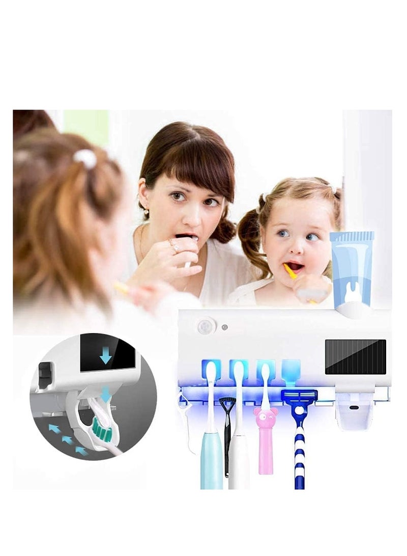 معقم فرشاة الأسنان بالأشعة فوق البنفسجية، حامل فرشاة الأسنان بالطاقة الشمسية، حامل فرشاة الأسنان، حامل فرشاة الأسنان، حامل فرشاة الأسنان مع موزع معجون الأسنان، منظم الحمام، رف تخزين أبيض - Image 4