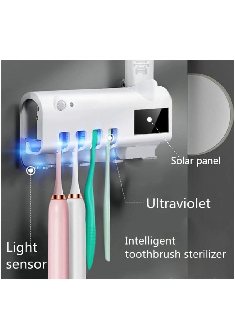 معقم فرشاة الأسنان بالأشعة فوق البنفسجية، حامل فرشاة الأسنان بالطاقة الشمسية، حامل فرشاة الأسنان، حامل فرشاة الأسنان، حامل فرشاة الأسنان مع موزع معجون الأسنان، منظم الحمام، رف تخزين أبيض - Image 5