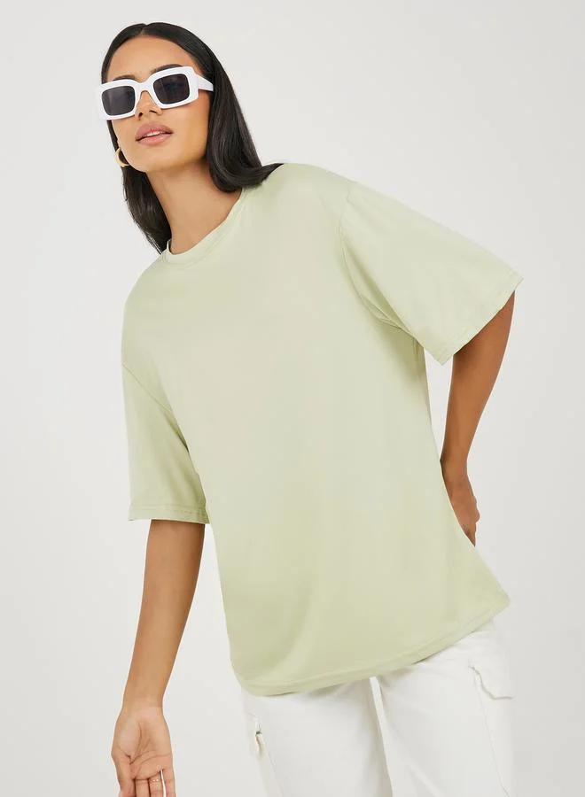 تايك تو Oversized Back Slogan Print Drop Shoulder T-Shirt