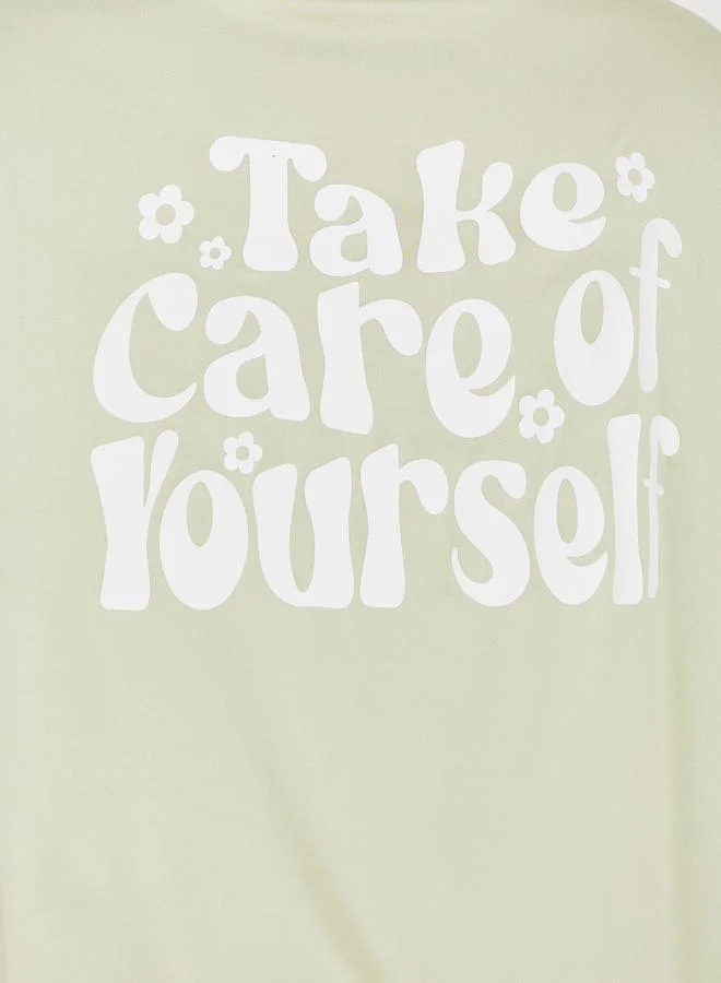 تايك تو Oversized Back Slogan Print Drop Shoulder T-Shirt