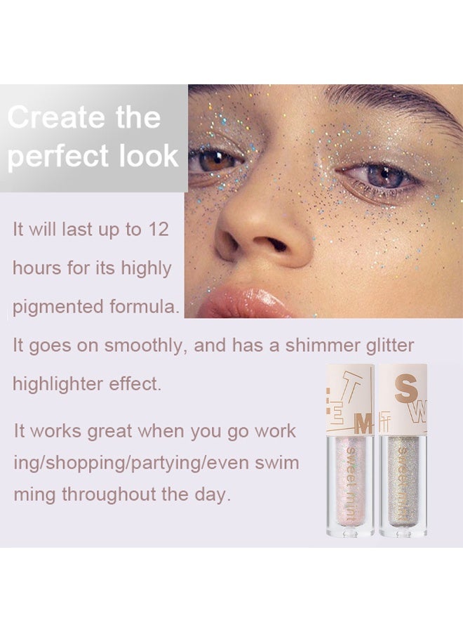 Sweet Mint 2pcs Liquid Sparkling Glitter Eye Shadow Sticks – Crystal Silver Golden Eyeshadow, Eyeliner, Eyelid Shimmer Highlight Makeup, sombra de para ojos,Waterproof Quick-Drying - Image 4