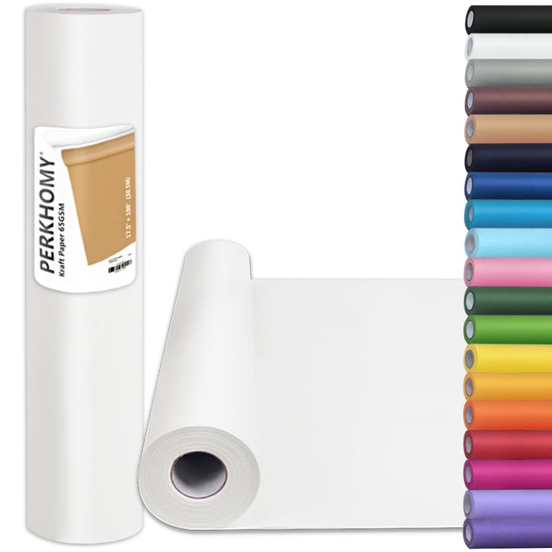PH PERKHOMY PerkHomy Craft Paper Roll 17.5" x 1,200" (100') White Kraft Easel Paper for Kids Gift Wrapping Bulletin Board Art Bouquet Flower Packing Moving Shipping Floor Covering Table (White, 17.5" x 100') - Image 1