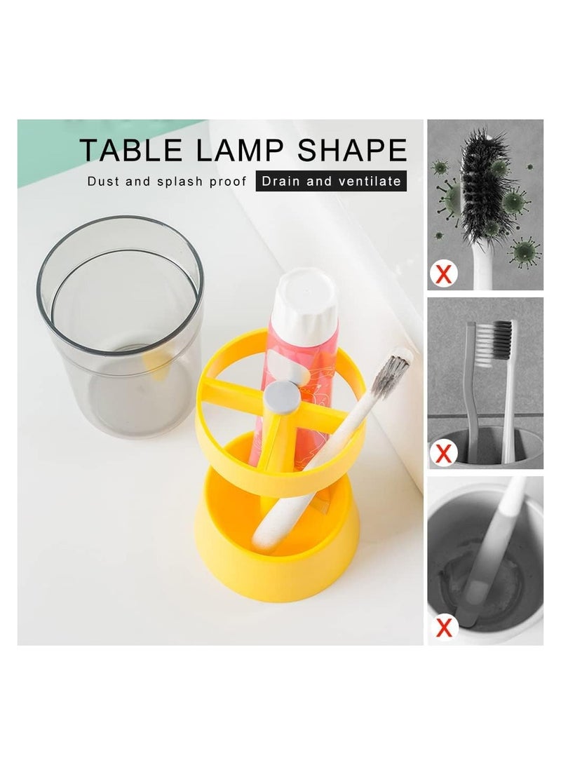 SYOSI Toothbrush Holder Stand with Cover/Cup, Toothpaste Holder Stand with 3 Slots, Dental Storage Organizer Holder Stand(yellow)  - Image 3