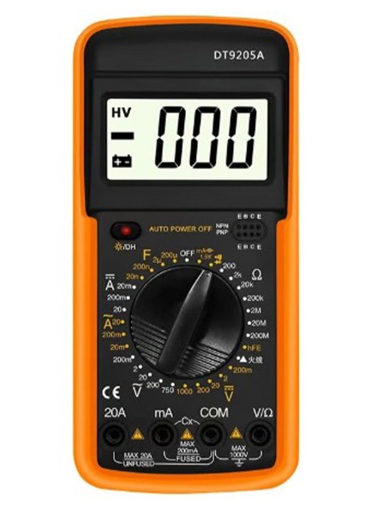 Generic DT9205A Multi-function Meter with Large LCD Display - Highly Accurate Voltage, Current, Resistance, Capacitance, Transistor and Diode Testing - Rugged Shock-Resistant Design with Auto-Off - Ideal for Technicians, Students, Engineers, and Home and Professional Use in Circuit and Electronic Device Diagnostics  - Image 1