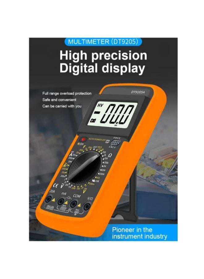 DT9205A Multi-function Meter with Large LCD Display - Highly Accurate Voltage, Current, Resistance, Capacitance, Transistor and Diode Testing - Rugged Shock-Resistant Design with Auto-Off - Ideal for Technicians, Students, Engineers, and Home and Professional Use in Circuit and Electronic Device Diagnostics