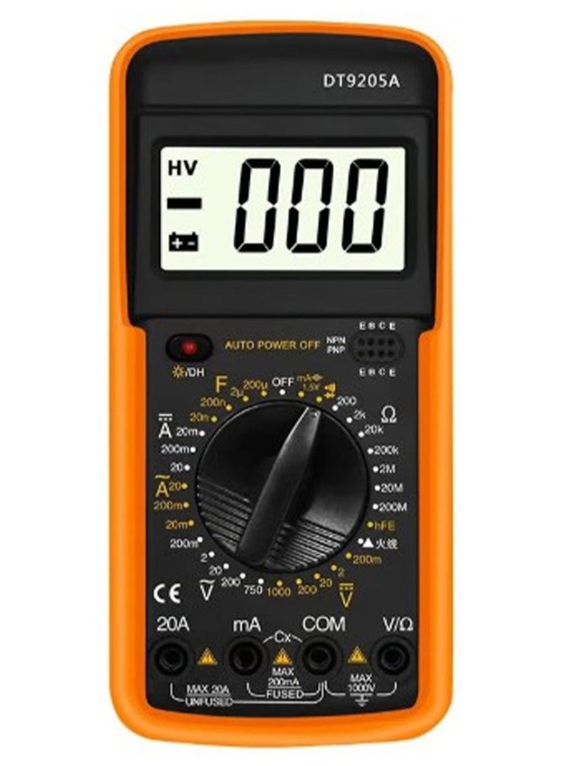 عداد متعدد الوظائف DT9205A بشاشة LCD كبيرة - اختبار دقيق للغاية للجهد والتيار والمقاومة والسعة والترانزستور والثنائي - تصميم متين مقاوم للصدمات مع إيقاف التشغيل التلقائي - مثالي للفنيين والطلاب والمهندسين والاستخدام المنزلي والمهني في تشخيص الدوائر والأجهزة الإلكترونية - Image 1