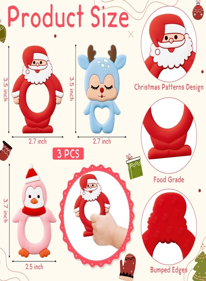 2ooya Christmas Silicone Teether for Babies - 2ooya 3Pcs Santa Penguin Deer Soothe Teething Chew Toy Infant Toddler Sore Gums Relief Teether Toy The First Christmas Gift Baby Shower for Newborn Boy Girl - Image 2